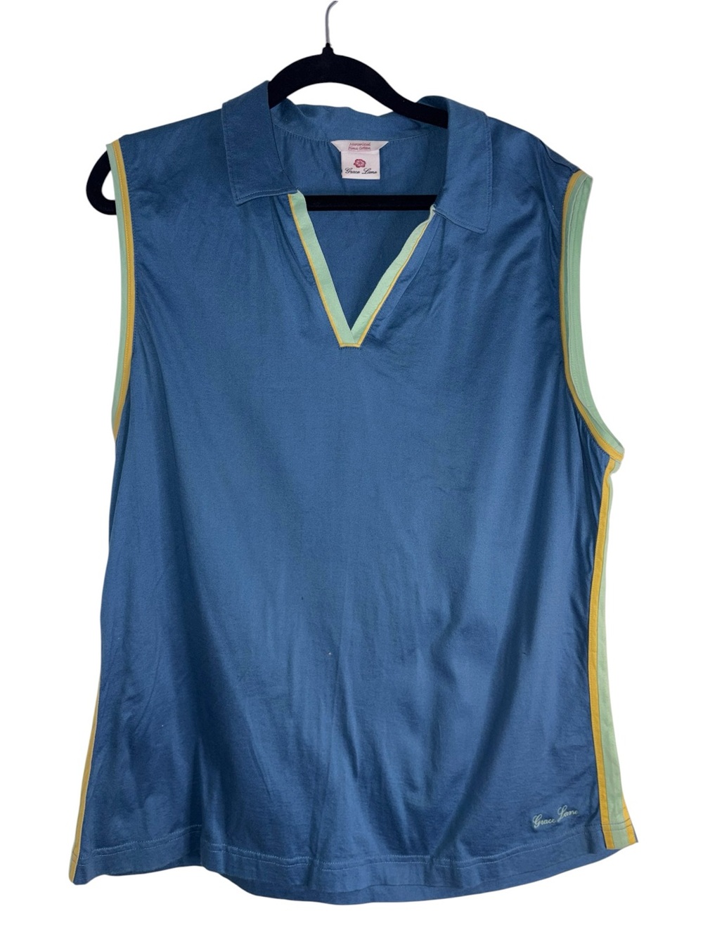 Grace Lane Blue Pima Cotton Sleeveless Polo Top Size XL